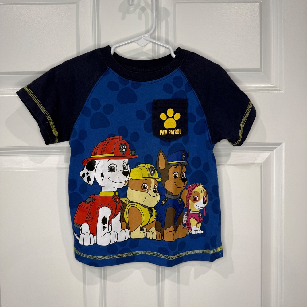 Nickelodeon Paw Patrol Boys‎ Blue Raglan Graphic Pocket T-Shirt Size 2T/3T